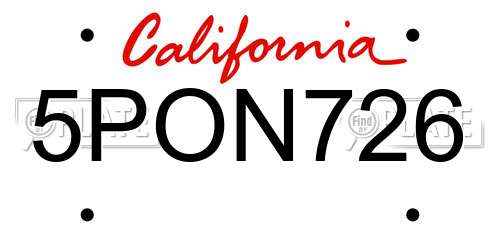 5PON726 California License Plate