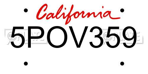 5POV359 California License Plate
