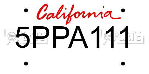 5PPA111 California License Plate