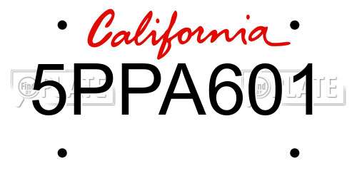 5PPA601 California License Plate