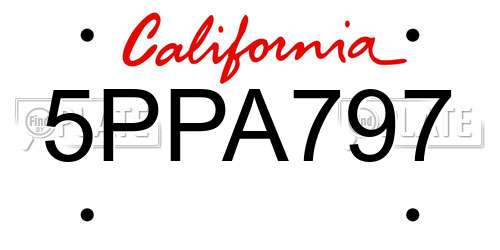5PPA797 California License Plate