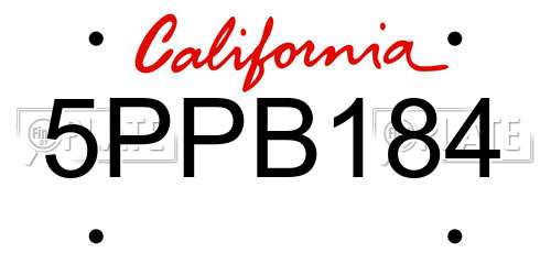 5PPB184 California License Plate