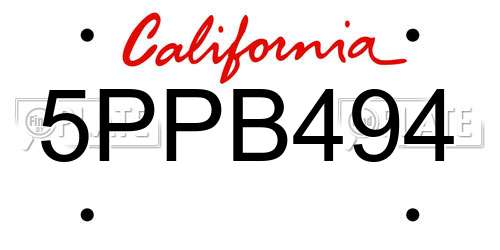 5PPB494 California License Plate