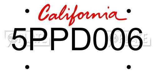 5PPD006 California License Plate
