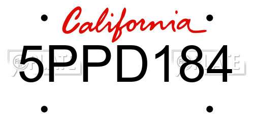 5PPD184 California License Plate