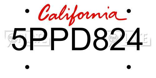 5PPD824 California License Plate