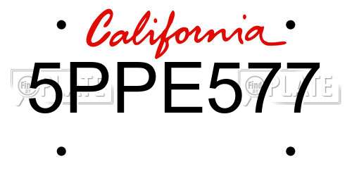5PPE577 California License Plate