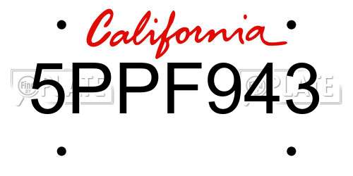 5PPF943 California License Plate