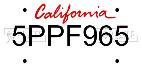 5PPF965 California License Plate