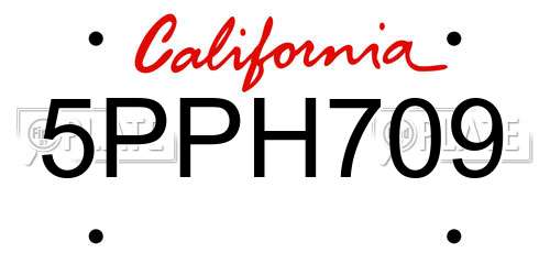 5PPH709 California License Plate