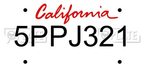 5PPJ321 California License Plate