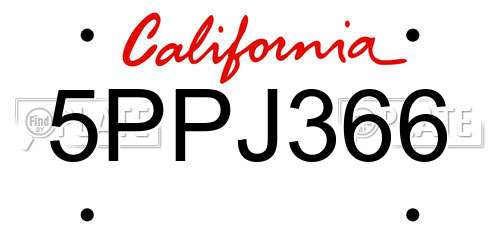 5PPJ366 California License Plate