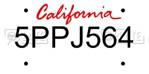 5PPJ564 California License Plate