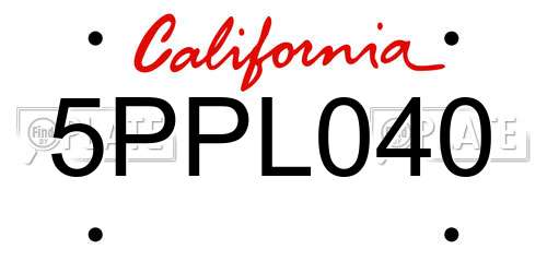 5PPL040 California License Plate
