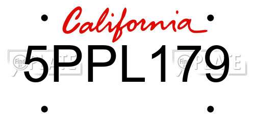 5PPL179 California License Plate