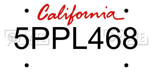 5PPL468 California License Plate