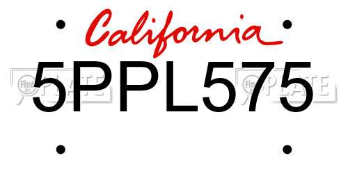 5PPL575 California License Plate