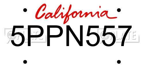 5PPN557 California License Plate