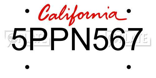 5PPN567 California License Plate
