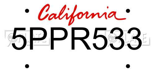 5PPR533 California License Plate