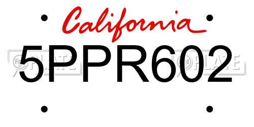 5PPR602 California License Plate