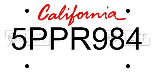 5PPR984 California License Plate