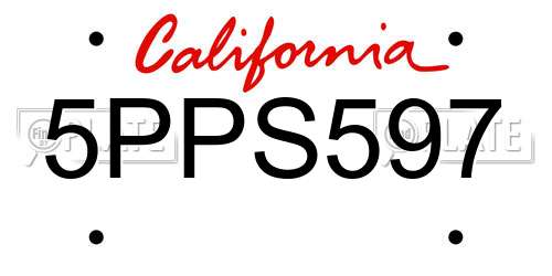 5PPS597 California License Plate