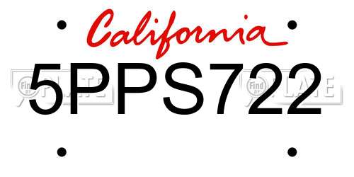 5PPS722 California License Plate