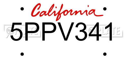 5PPV341 California License Plate