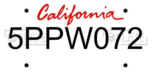 5PPW072 California License Plate