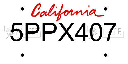 5PPX407 California License Plate