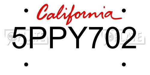 5PPY702 California License Plate