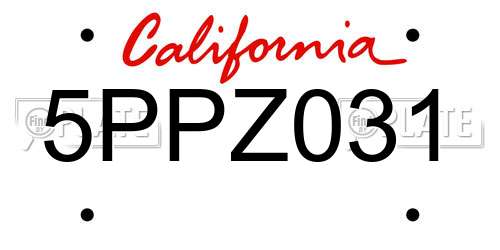 5PPZ031 California License Plate