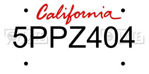 5PPZ404 California License Plate