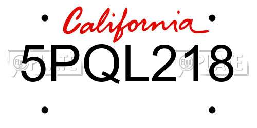 5PQL218 California License Plate