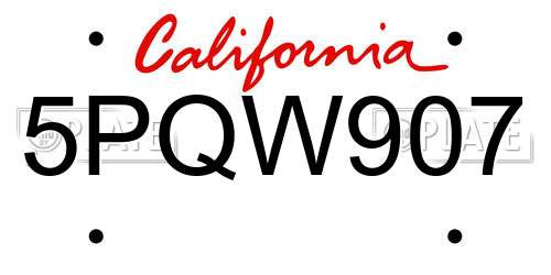 5PQW907 California License Plate