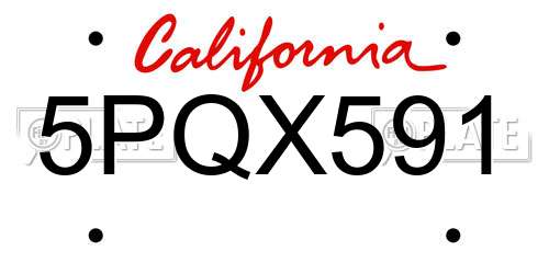 5PQX591 California License Plate