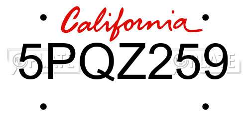 5PQZ259 California License Plate