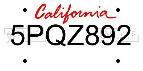 5PQZ892 California License Plate