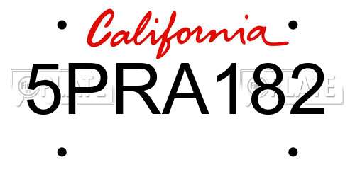 5PRA182 California License Plate