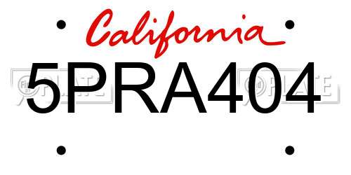 5PRA404 California License Plate