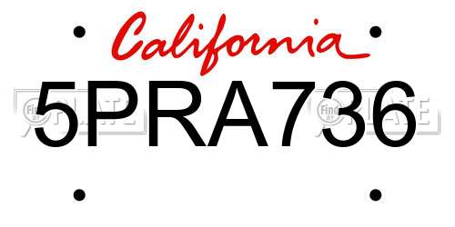 5PRA736 California License Plate