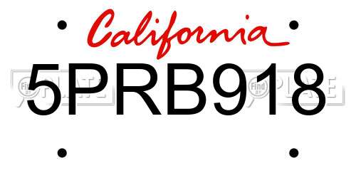 5PRB918 California License Plate