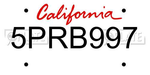 5PRB997 California License Plate