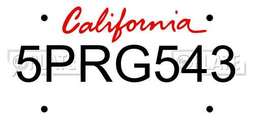 5PRG543 California License Plate