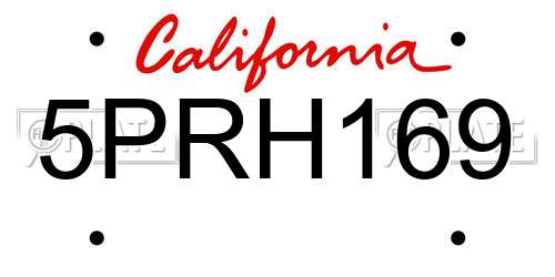 5PRH169 California License Plate