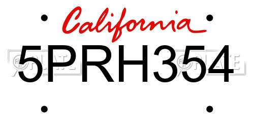 5PRH354 California License Plate