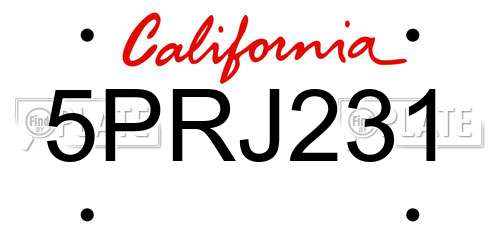 5PRJ231 California License Plate