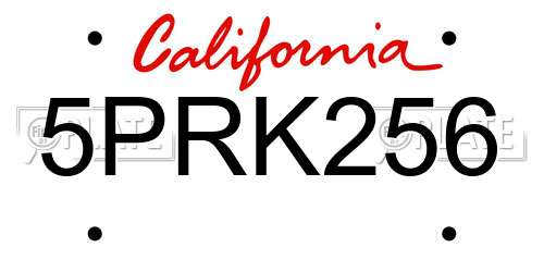 5PRK256 California License Plate