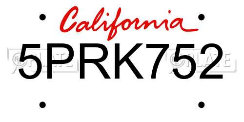 5PRK752 California License Plate